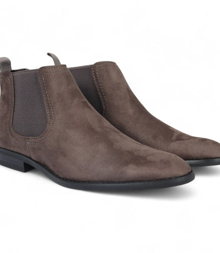 Men's Grey Suede Chelsea Boots Real Leather Lined Slip-On