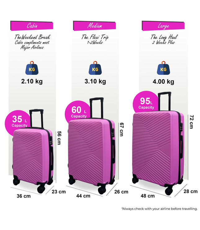 Junee Set of 3 Hard Shell Suitcase in Pink