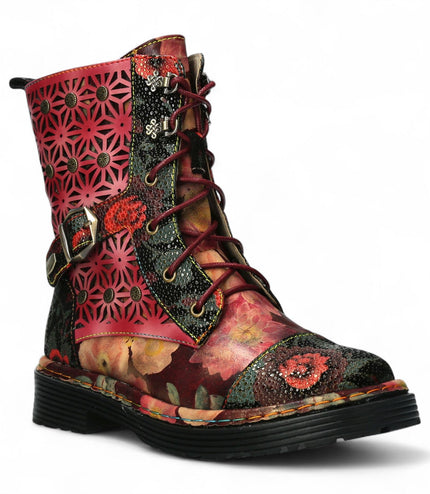 Laura Vita Incaso 36 Red Floral Womens Gothic Victorian Leather Ankle High Boots