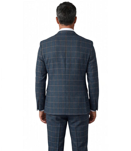 Men's Navy 3 Piece Wool Blend Tweed Suit - Harris