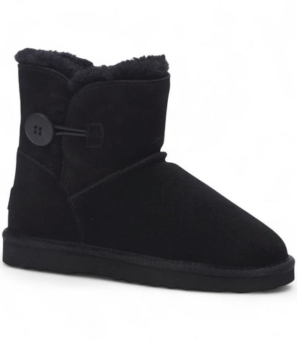 Women's Sheepskin Suede Black Ankle Bootie Warm Winter Boots - Alpine