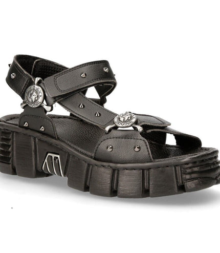 New Rock Black Vegan Leather Sandals-BIOS120-V1
