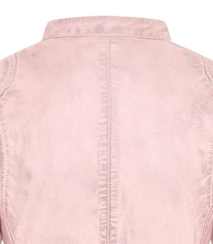 Womens Biker Racing Badges Pink Leather Jacket-Eastleigh