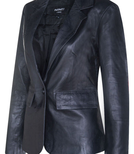 Womens Soft Leather Blazer Jacket-Apeldoorn - Black