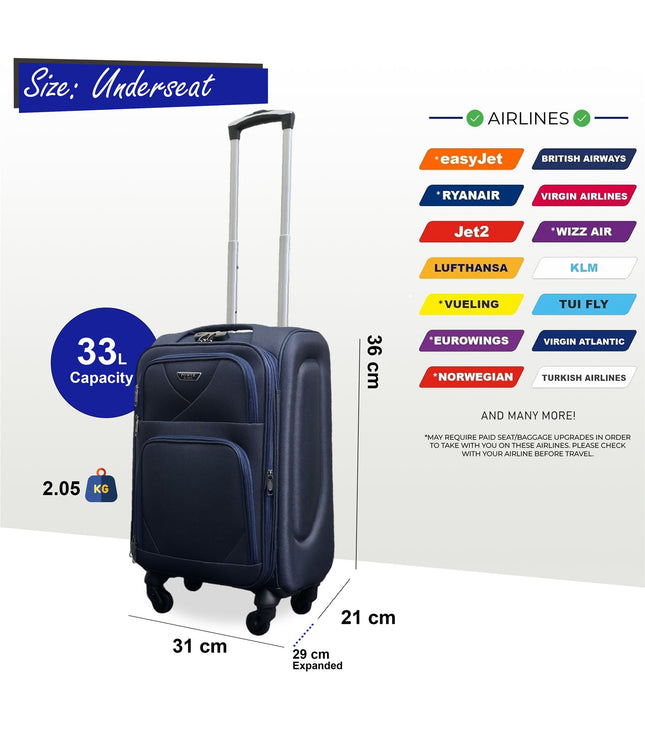 Nagoya Unserseat Soft Shell Suitcase in Navy