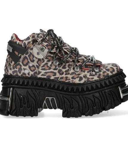 New Rock M-106Wall-C56 Leopard Print Leather Gothic Platform Ankle Boots