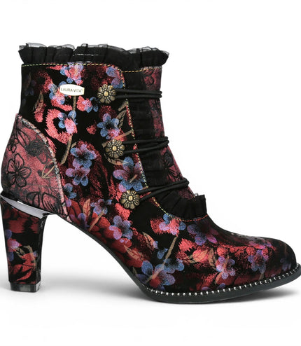 Laura Vita Floral Womens Victorian Red Leather Heel Ankle Boots - Alcbaneo-130