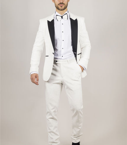 Men's White 3 Piece Velvet Wedding Tuxedo Formal Suit