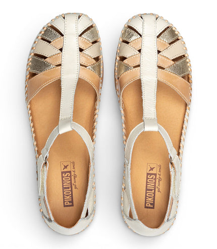 Pikolinos Women's White Leather Semi-Open Wedge Sandal Shoes - Cadaques