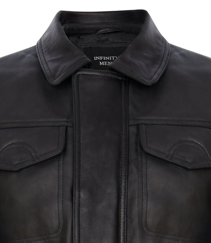 Mens Black Leather Safari Jacket-Porto