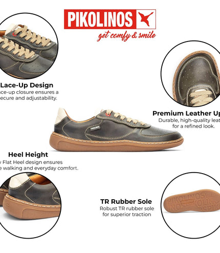 Pikolinos Pine Green Leather Sneakers Trainer Barefoot Shoes - Aranjuez