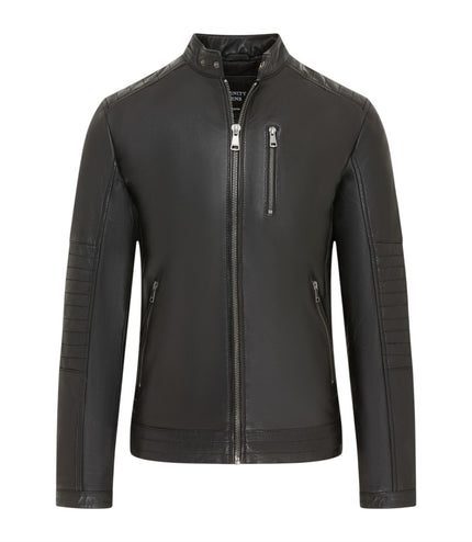 Men's Quilted Black Lamb Leather Biker Jacket - Formula