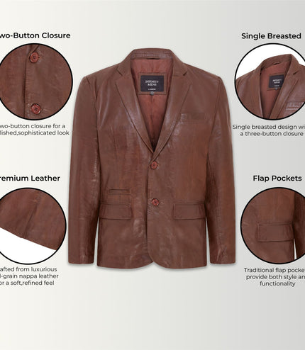 Mens Leather Blazer Jacket Soft Real Italian Leather Fitted Vintage Coat - Brown