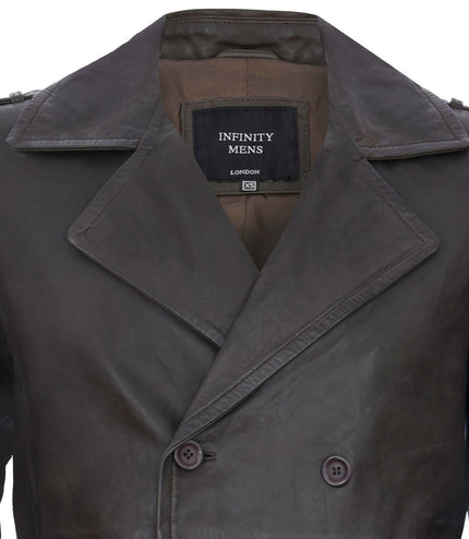 Mens Leather Peacoat-Amara - Brown