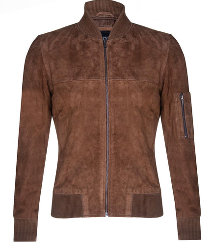 Mens Goat Suede MA-1 Bomber Jacket-Auckland - Tan