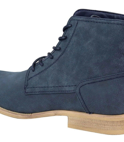 Mens Matt Navy Suede Lace Up Ankle Boots