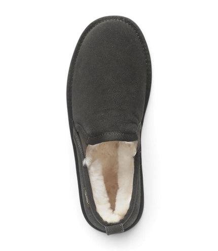 Men's Olive Green Genuine Sheepskin Suede Slipper Winter Moccasins - Cedar