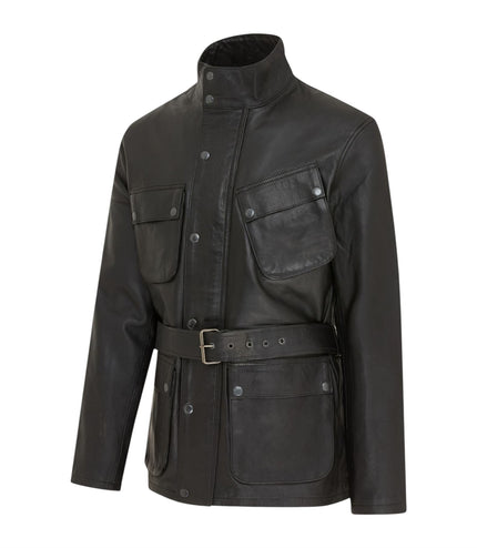 Men's Black Lamb Leather Safari Parka Jacket - Edinburgh