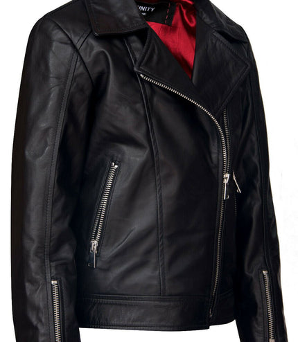 Kids Designer 100% Leather Zip Up Biker Jacket