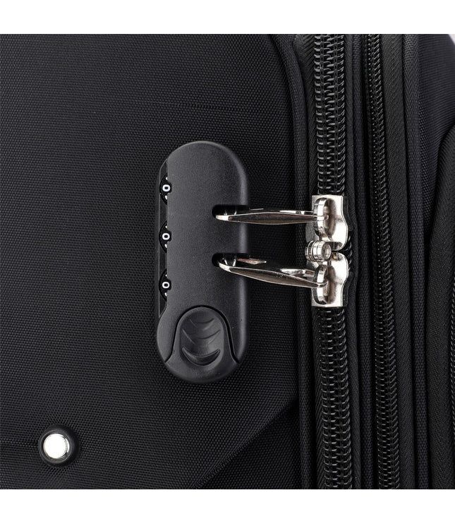 Black Expandable Soft Shell Suitcase 8 Wheel Luggage Set Travel Light Carry On Cabin Bag