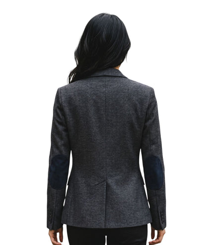 Women's Black Wool Tweed Herringbone Check Blazer - WS-1