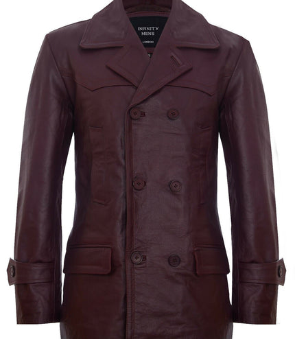 Mens Cowhide Leather Peacoat-Krakaw - Burgundy