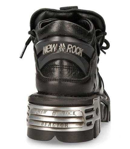 New Rock Black Leather Spiked Ankle Boots - 110-S1