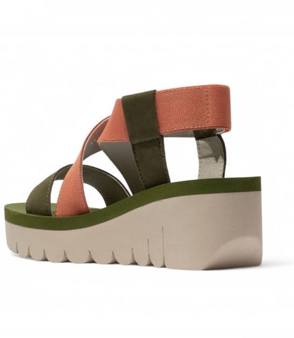 Fly London Women's Yabi922Fly Green / Tea Rose Cupido Leather Wedge Sandals