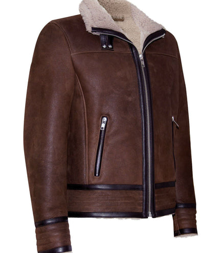 Mens Retro Pilot Sheepskin Leather Biker Jacket-Bogota
