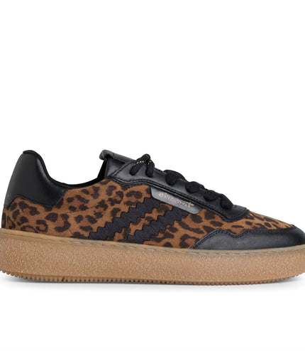 Tamaris Womens Leopard Black Leather Fashion Stripe Lace Up Sneakers