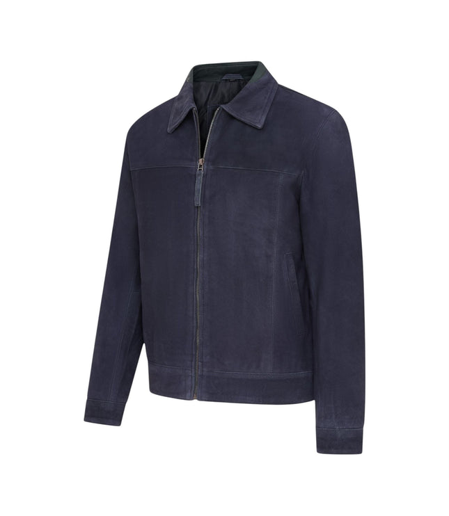 Mens Retro Brown 100% Goat Suede Leather Harington Biker Jacket - Navy
