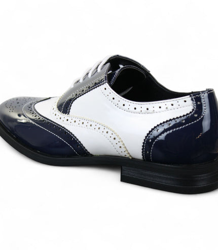 Men's Patent Lace-Up Navy White Brogues Smart Dress Shoes