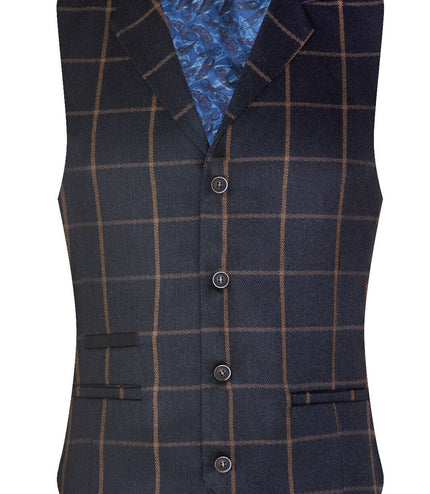 Mens Navy Blue Check 3 Piece Tweed Suit Peaky Blinders 1920s Gatsby Tailored Fit