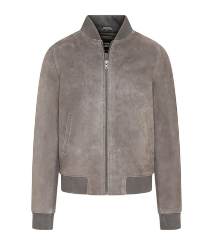 Mens Soft Goat Suede MA-1 Varsity Bomber Jacket  - Dalian - Grey