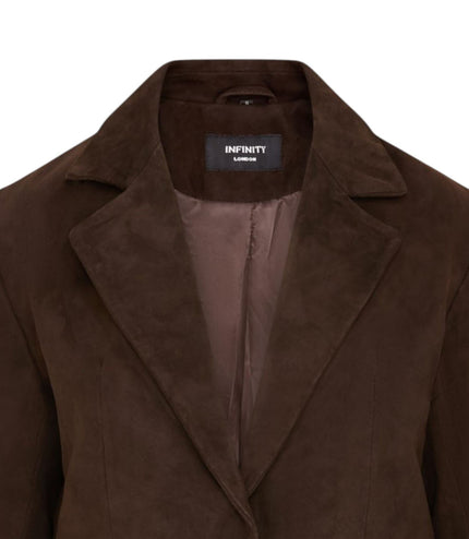 Womens Soft Goat Suede Leather Brown Blazer Jacket-Kolkata