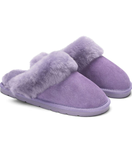 Women's Genuine Sheepskin Purple Suede Mule Winter Slippers - Luna