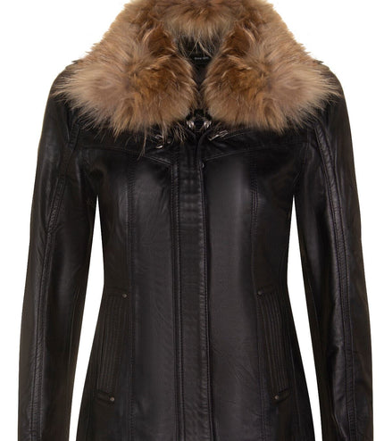 Womens Leather Parker Jacket-Arvada - Black