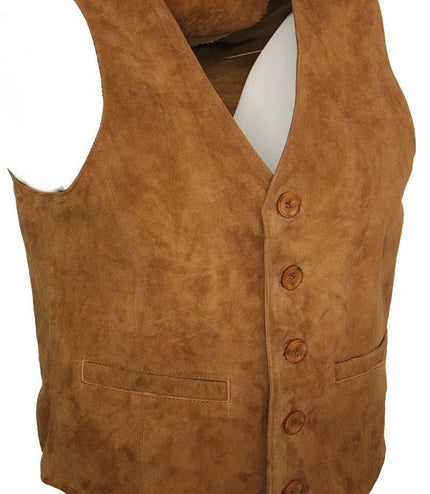 Mens Classic Goat Suede Leather Waistcoat-Norwich - Tan