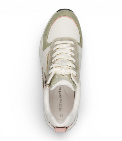 Tamaris Women's White Green Platform Trainers Sneaker Zip Lace-Up Running Shoes