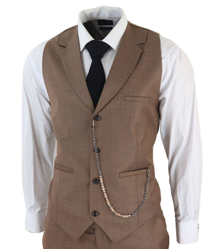 Men's Classic 3-Piece Plain Brown Suit