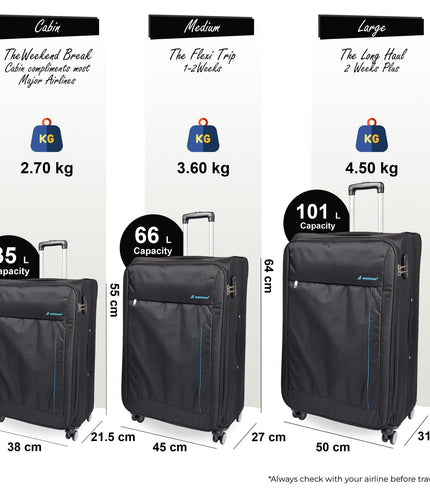 Clevedon Set of 3 Soft Shell Suitcase in Black