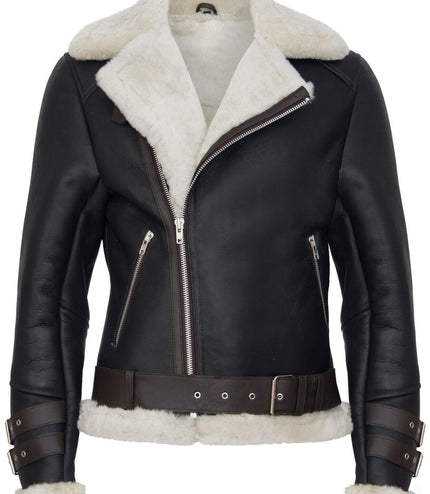 Mens Sheepskin Leather Biker Jacket-Edmonton - Brown