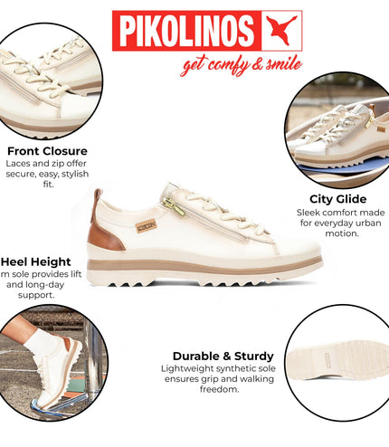 Pikolinos Women's Nata White Leather Laces & Zipper Trainers - Vigo