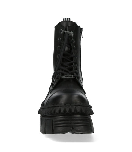 New Rock Black Leather Boots-WALL083CCT-S6