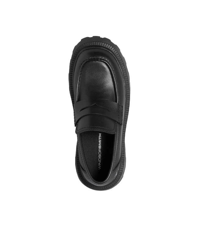 Windsorsmith Womens Black Leather Platform Chunky Loafers Shoes - True