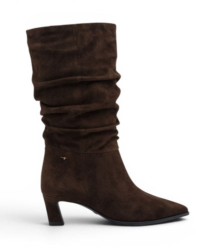 Tamaris Women's Mocca Brown Suede Mid-Calf Heeled Long Boots - 25308-47