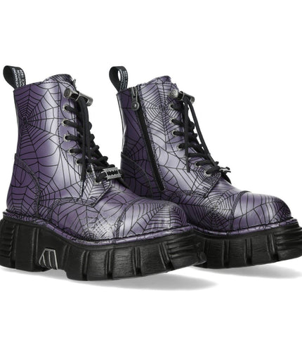 New Rock Purple Leather Gothic Military Biker Boots - MILI083CCT-C122