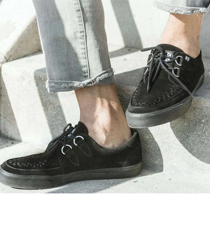TUK Pointed Creeper Sneaker Black Suede Platform Shoes - A9178