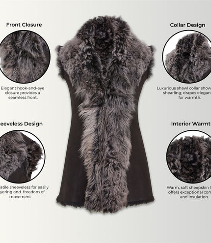 Women's Black Toscana Shearling Nappa Leather Sheepskin Gilet - Parkes