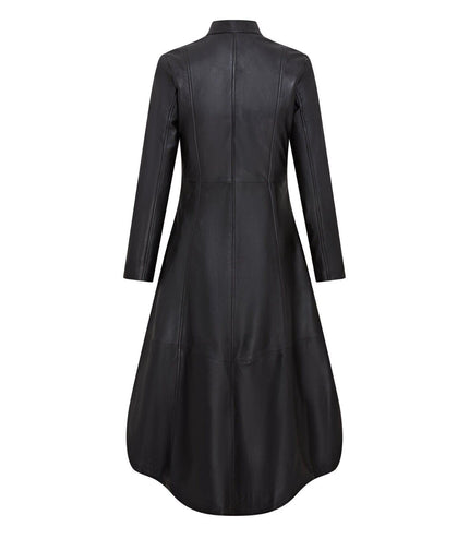 Womens Gothic Full Length Edwardian Leather Coat - Atlanta - Black